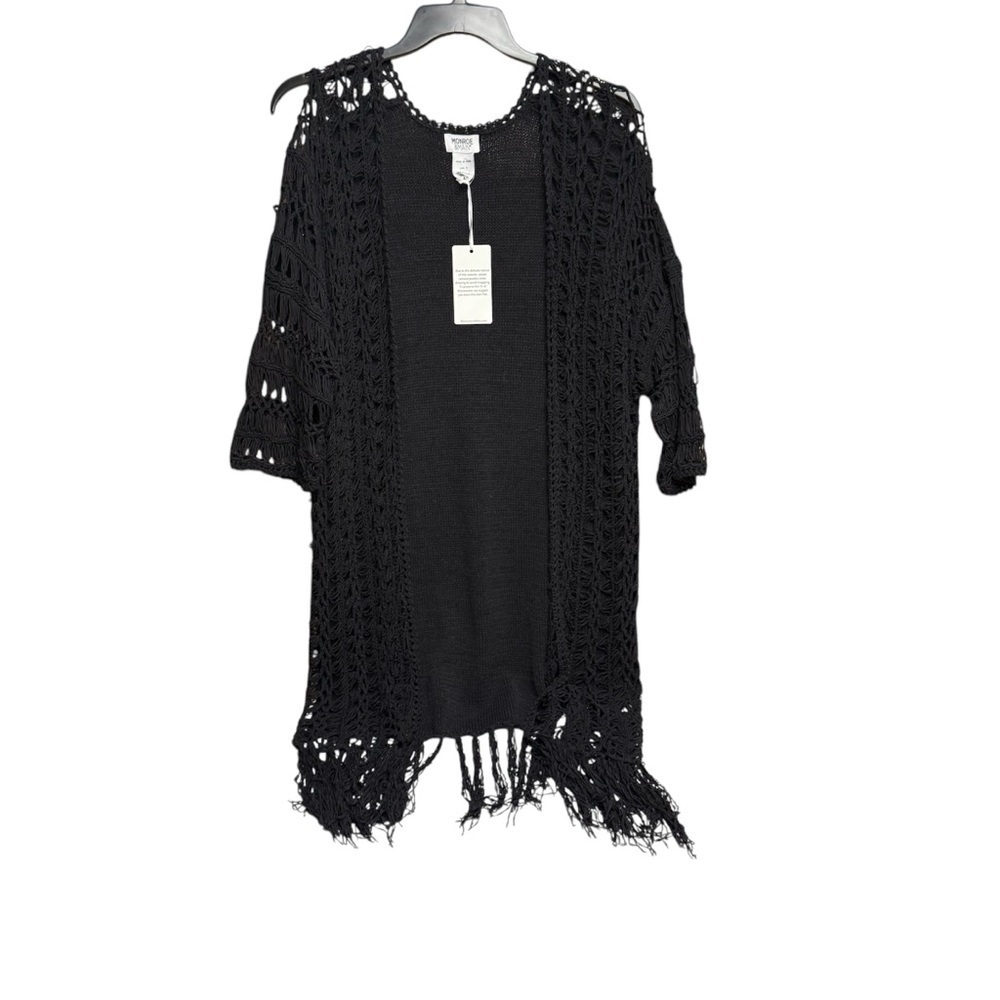 Monroe & Main size small Black Crochet Cardigan duster length NWOT